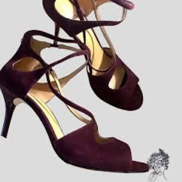 Elegant Eggplant/Aubergine Purple Strappy Heels - Picture 2 of 6